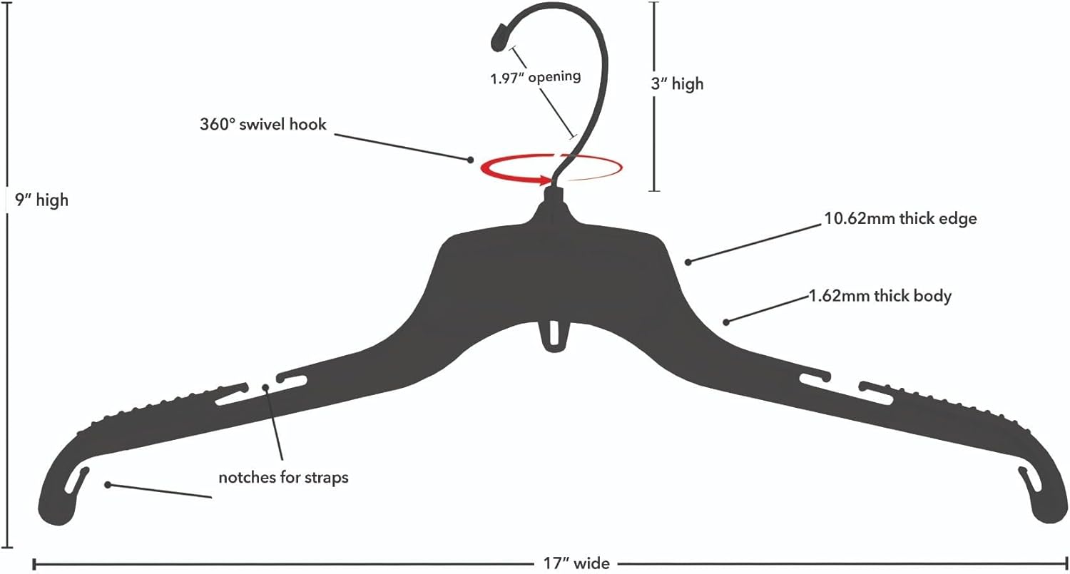 NAHANCO 17” Heavy Weight, Plastic Shirt/Dress Hangers, Black with Chrome Hook (Pack of 100), Made in USA