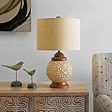 FirsTime & Co. Tan Oslo Globe Table Lamp, Wood Base and Fabric Shade, Farmhouse, 13 x 13 x 21.5 inches
