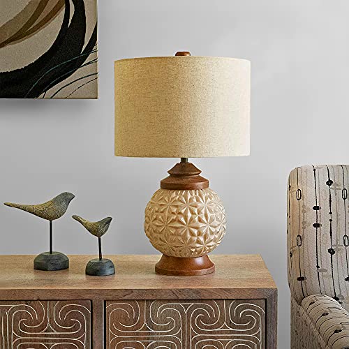 FirsTime & Co. Tan Oslo Globe Table Lamp, Wood Base and Fabric Shade, Farmhouse, 13 x 13 x 21.5 inches