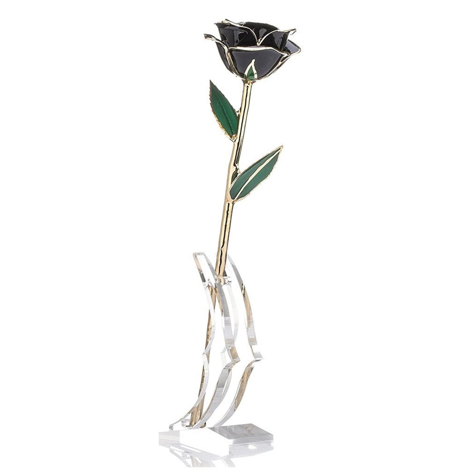 Fiore di Rosa Dorato 24K Splendido Regalo con Base in Resina Proteica Nera per Il Compleanno della Festa della Mamma