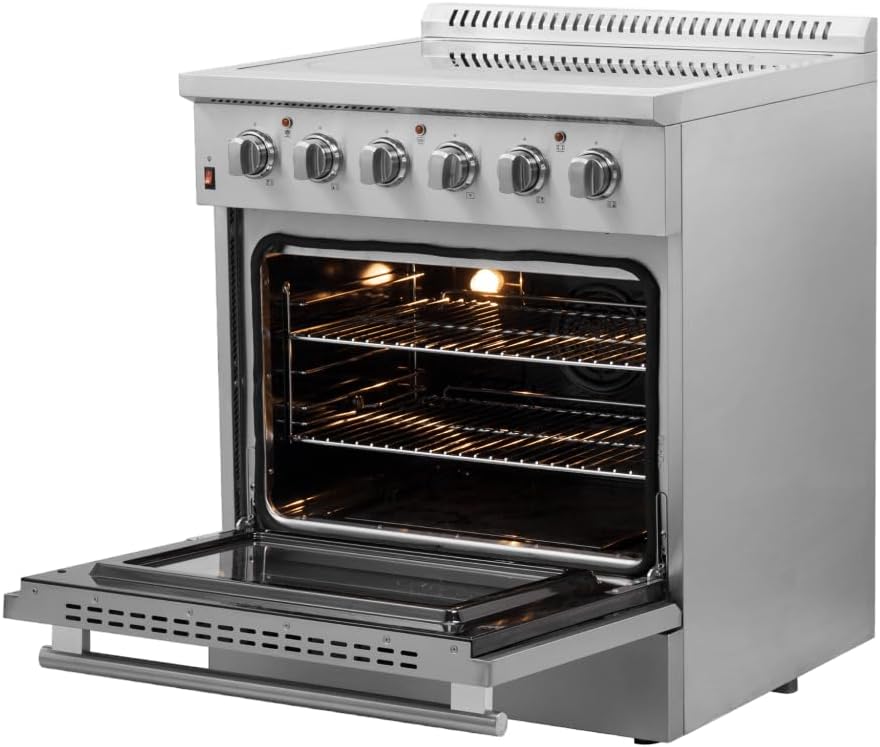 Forno Galiano Full Electric 30" Inch. Freestanding Range and Oven with 4 Radiant Elements Ceramic Glass Cooktop - 4.32 Cu.Ft. Stainless Steel Convection Oven with Air Fryer Kit