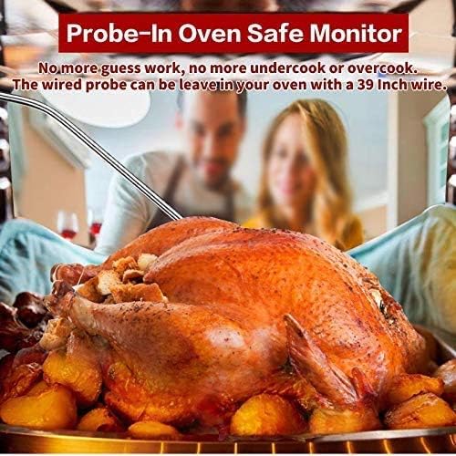 review Digital Meat Thermometer, Dual Probe Instant Read Food Meat Thermometer Digital with Alarm Function for Cooking, BBQ, Smoker and Grill (Red)