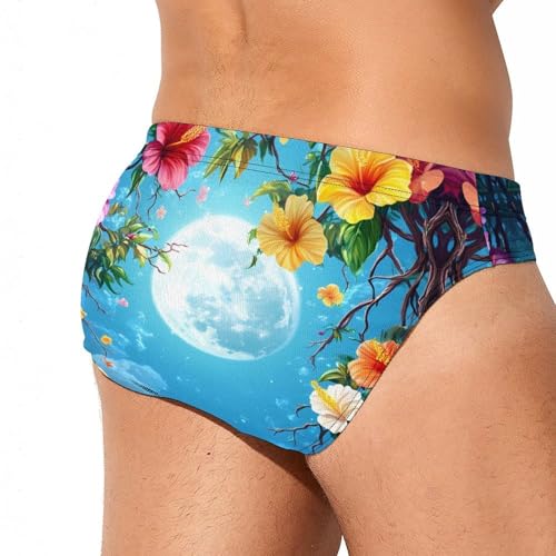 Full Moon Hibiscus Flower Men's Swim Trunks Briefs Swimsuit Swimwear Bathing for Underwear Beach4