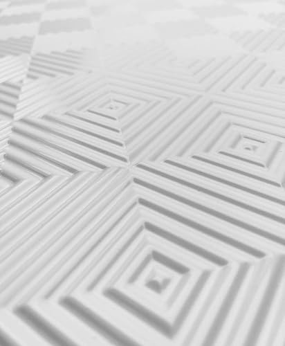 Miniatura 6 de Retro-Art - Paneles de pared 3D para cocina, paquete de 6, rombos geométricos geométricos en blanco pintable, PVC, 24.5 x 18.5, cubierta de 18.89