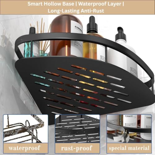 Image of Misamo Enterprise Self Adhesive Aluminum Corner Shelf for Bathroom & Kitchen | Wall Mounted Storage Rack Organizer | No Drilling Bathroom Accessories Holder (Black,Pack of 2)