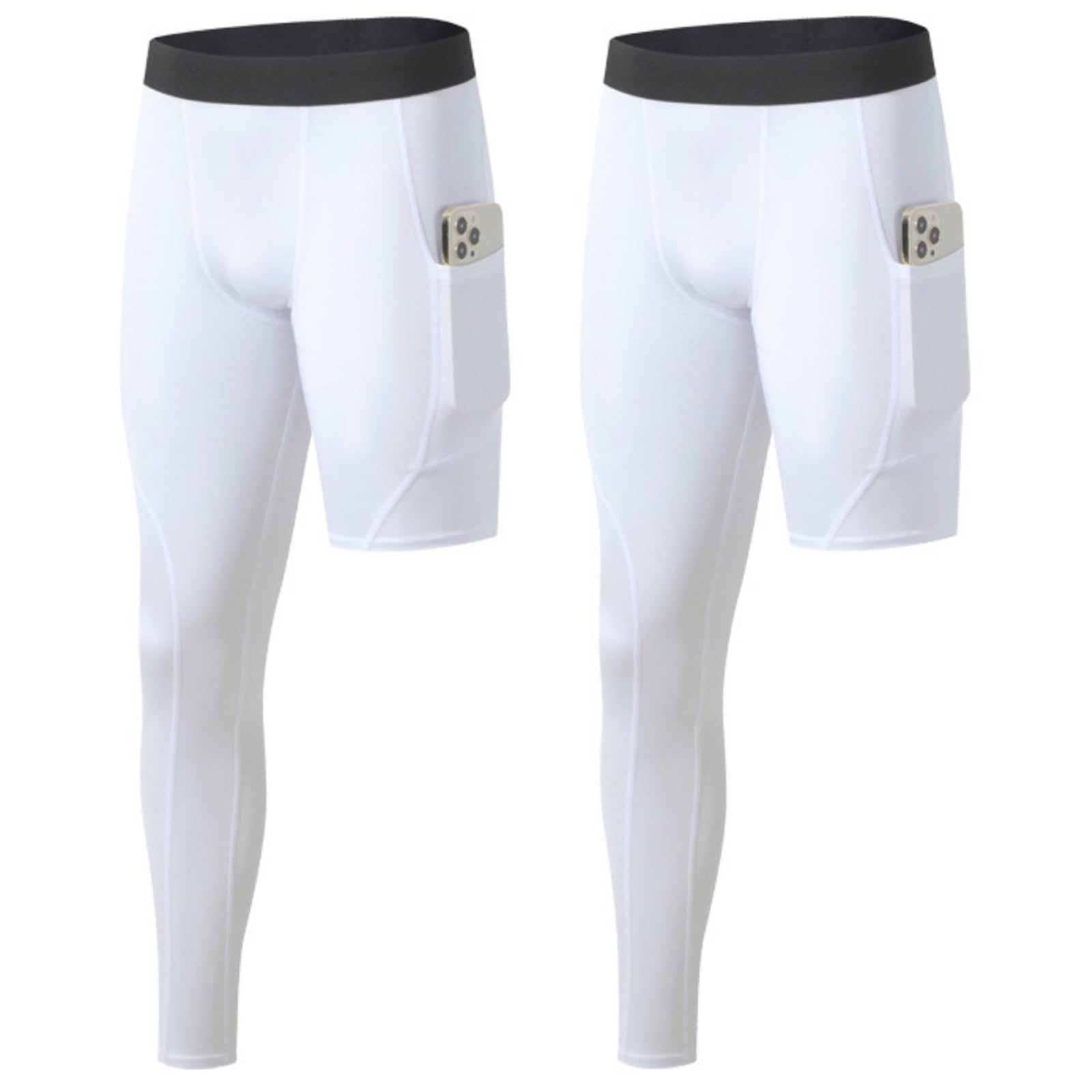 Blaward 2 Pack Men's Compression Pants Single Leg Tight Sports Long Pants with Pockets for Basketball Base Layer Leggings