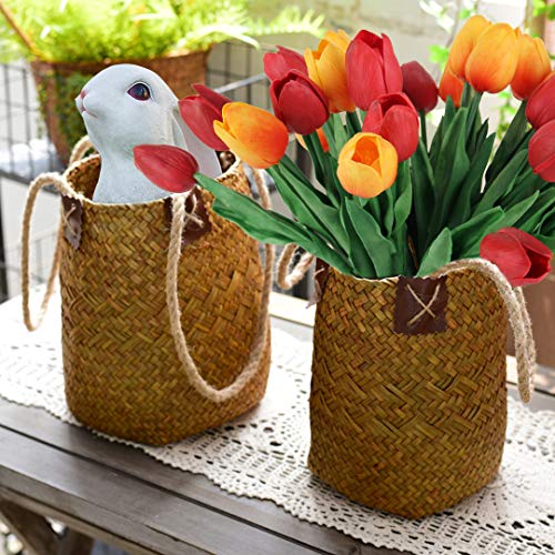 C Appok Artificial Tulips Flowers Fake Latex Tulip Stems - 30Pcs Real Touch Faux Orange,Red Tulips Flower For Easter Spring Wedding Bouquet Centerpiece Floral Arrangement Cemetery Table Decor #TOP1