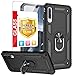 TJS Phone Case for Samsung Galaxy A50 2019, with [Full Coverage Tempered Glass Screen Protector][Impact Resistant][Defender][Metal Ring][Magnetic Support] Heavy Duty Armor Protector Cover (Black)