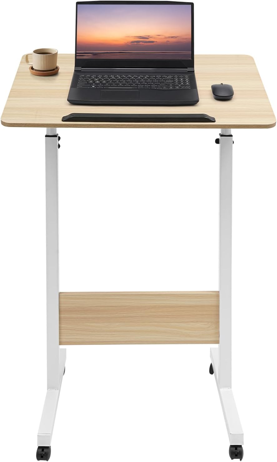 Adjustable Laptop Desk, Portable Podium Stand with Wheels Height Adjustable Presentation Mobile Standing Desk Rolling Laptop Cart for Office, Living Room, Bedroom, Lounge, Study (White)