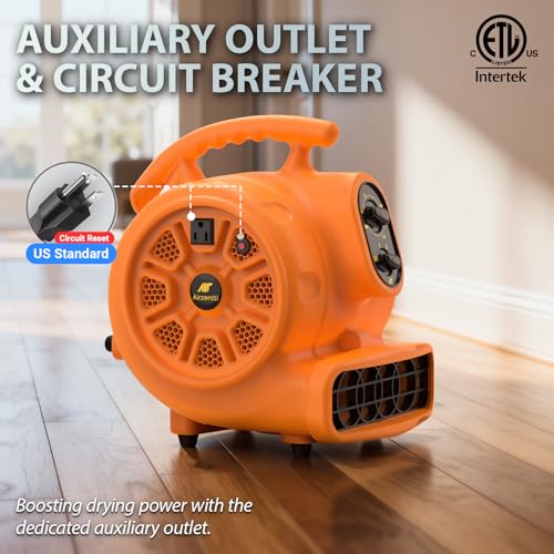 Image of 1100 CFM 3-Speed Industrial Air Mover Floor Blower Fan with Timer