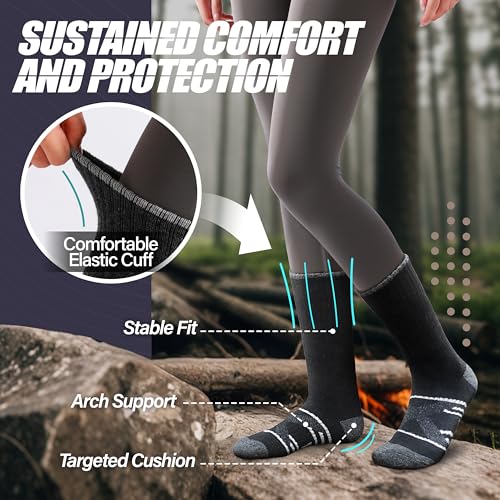 Image of ANTSANG 5 Pairs Merino Wool Hiking Socks for Men & Women Thermal Winter Warm Moisture Wicking Cushion Boot Socks