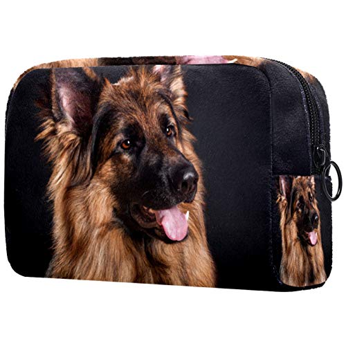 Trousse de Maquillage Voyage Sac cosmétique Pochette Sac à Main Sac à Main avec Fermeture à glissière - Berger Allemand sur Un Noir Cover