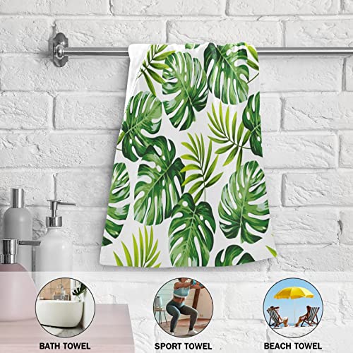 Shustary 2 Pack Green Hand Towels For Bathroom,Tropical Palm Leaf Modern Minimalist Botanical Soft Absorbent Kitchen Dish Towels Quick-Dry Decorative Hand Bath Towels For Shower,Face,Gym,Spa 14"X28" #TOP4