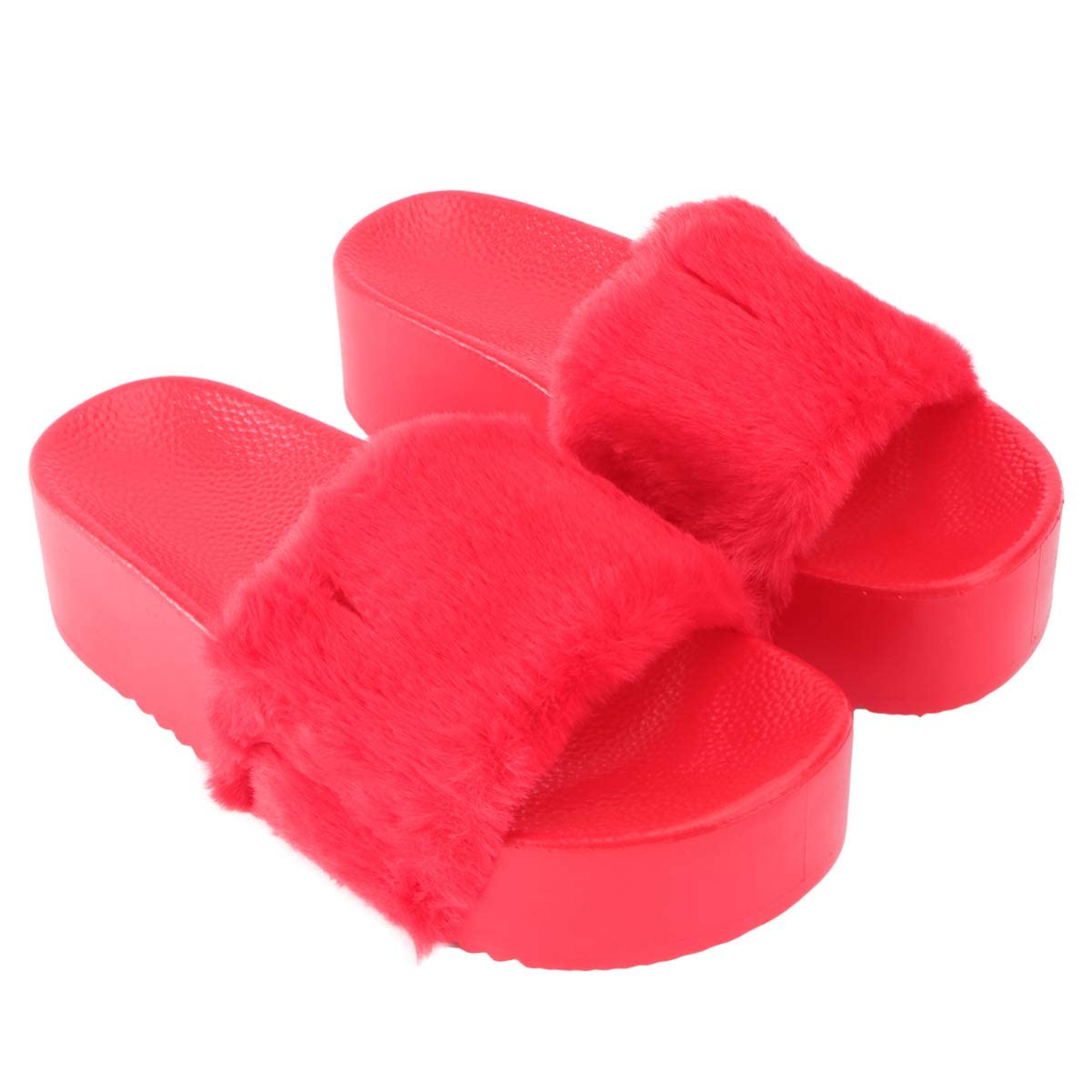 Zapatillas de felpa con punta abierta, para uso doméstico, exterior, interior, para niñas, 1 par (color: rojo, tamaño: 6)