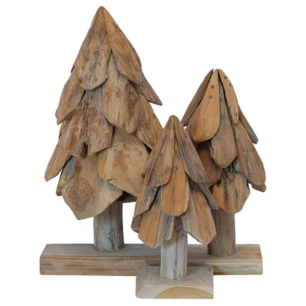 Sapin de Noël 3 pièces marron 40 cm Bois de teck massif