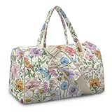 Cugasmaru Womens Duffle Bag Large Capacity Quilted Duffle Bag with Adjustable Crossbody Strap Adorable Floral Pattern Travel Bag for Weekend Floral Cute