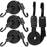 Bungee Cords with Hooks, Adjustable Bungee Strap Heavy Duty Outdoor, 40 inch Long Flat Elastic Black