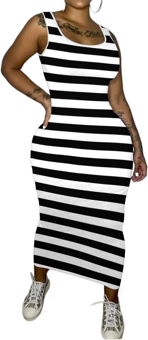 PINSV Women's Sexy Bodycon Tank Dress Basic Sleeveless Long Maxi Dresses Party Club Beach Sundresses - Image 2