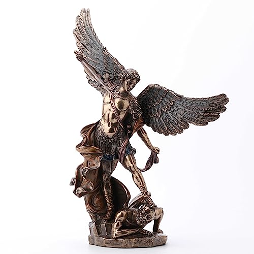 Veronese Design 14 1/8 Inch Archangel Saint Michael Tramples Demon Religious Sculpture Defeating Lucifer Resin Statue Bronze Finish #TOP7