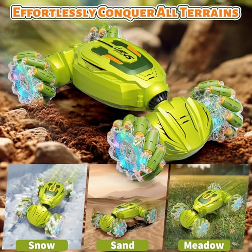Image of Gesture Sensing RC Stunt Car, Remote Control Car Christmas Birthday Gifts for Kids Age 6-12, 2.4Ghz Hand Controlled Twist Cars, 360 Rotating Off Road Car Toy for Boys Girls Age 6 7 8 9 10 11+(Green)