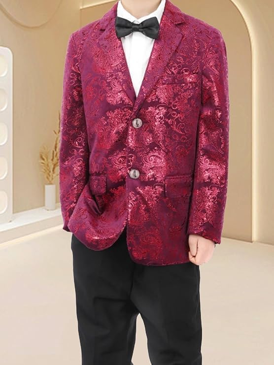 Boys Jacquard Suits Slim Fit Tuxedo Suit Notch Lapel 2 Pieces Suit Set Jacket Pants for Party Formal Wear - Image 3