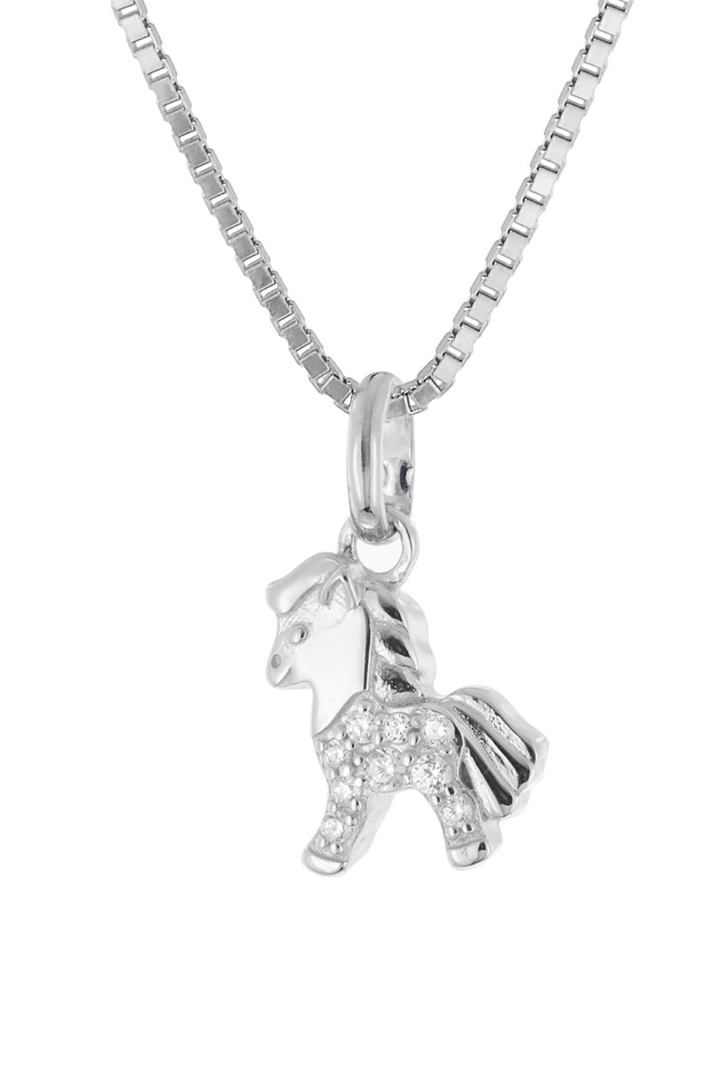 trendor Collana per bambini in argento 925 con ciondolo a forma di cavallo, gioiello senza tempo per ragazze, accessorio alla moda 21098