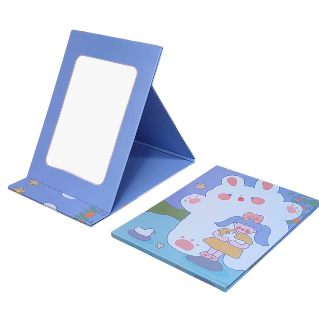 FLOXIT Cute Makeup Mirror Portable Folding Mirror Cartoon Pattern Desktop Vanity Mirror Makeup Mirror Home Desktop Portable Folding Mirror (Doll)-image-1