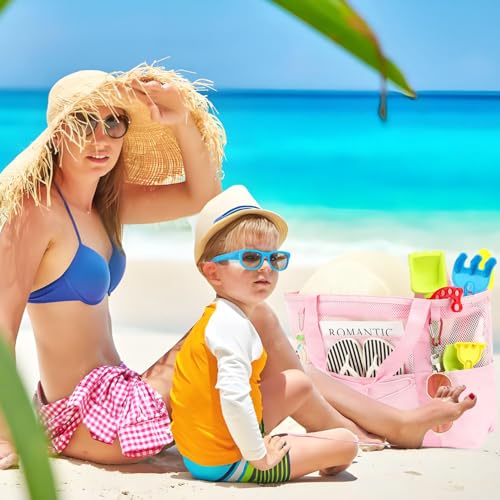 Image of Fammart Mesh Beach Bag for Women, Large Beach Toy Pool Bag with Zipper Pocket, SandProof Cruise Essentials 2026 Family Travel