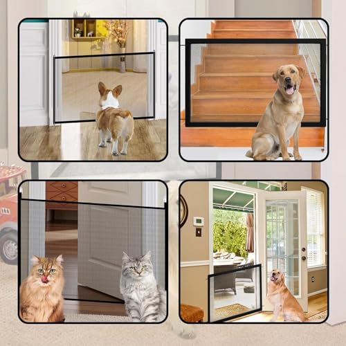 Türschutzgitter Ohne Bohren, 110 X 72 cm Türgitter Hunde, Kinder Türgitter, Schwarz, Mit 4 Haken Und 2 Stangen, Flexibel Für Treppen, Türen Und Haustiere