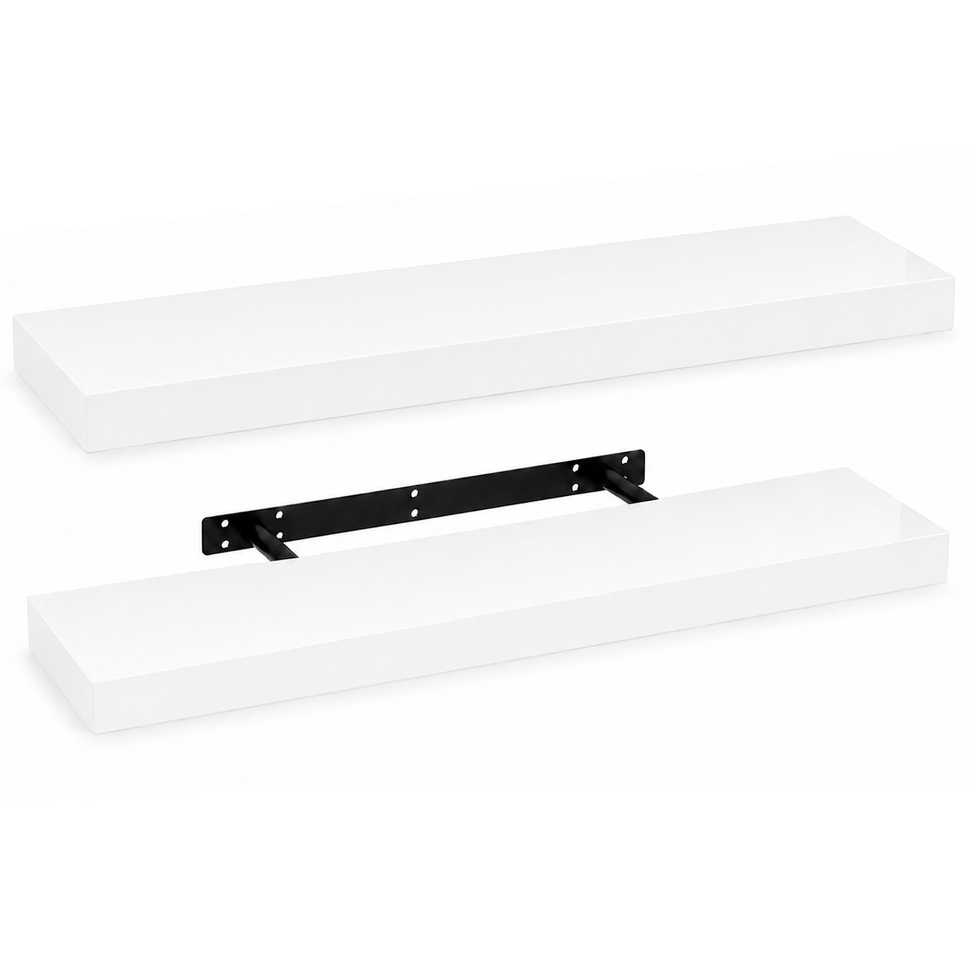 iTrend High Gloss White Floating Wall Shelf, Wall Mounted Floating Storage Shelves, Modern Book Shelf Display for Living Room, Bedroom, Kitchen & Bathroom, Bracket Included - 80cm, Pack of 2 — image 1