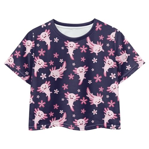 Image of Cute Crop Tops for Girls Short Sleeve Summer T Shirts Fashion Graphic Tees Crew Neck Pullover Tee 5-14 Years