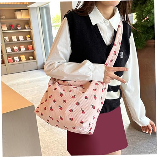 Corduroy Tote Bag, Strawberry Pattern Crossbody Tote Bag with Ruched Strap, Anti-Theft Multi-Purpose Shoulder Handbags for Work Travel Daily Use.2