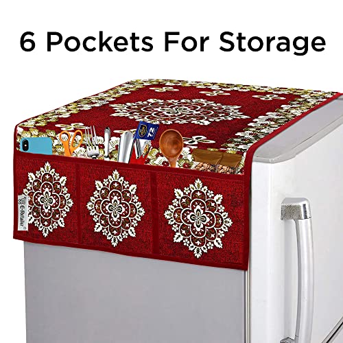 Image of Polyester 3-Layered Fridge Top Cover /Refrigerator Cover With 6 Utility Pockets (Color-Maroon, Size-39x21 Inches)