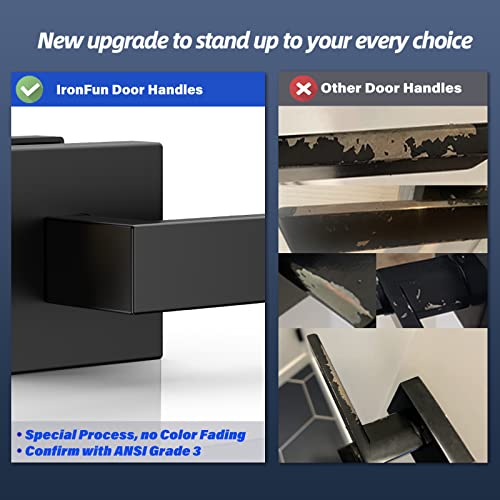 Ironfun Black Closet Door Handles Interior Passage Function, 8-Pack Interior Black Door Knobs Lock For Closet/Hallway, Modern/Commercial/Square/Heavy Duty Door Lever 2.08Lb One Pack #TOP1