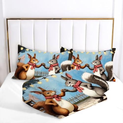 Parure de couette 220x240 cm ecureuil coton microfibre pour lit double O52