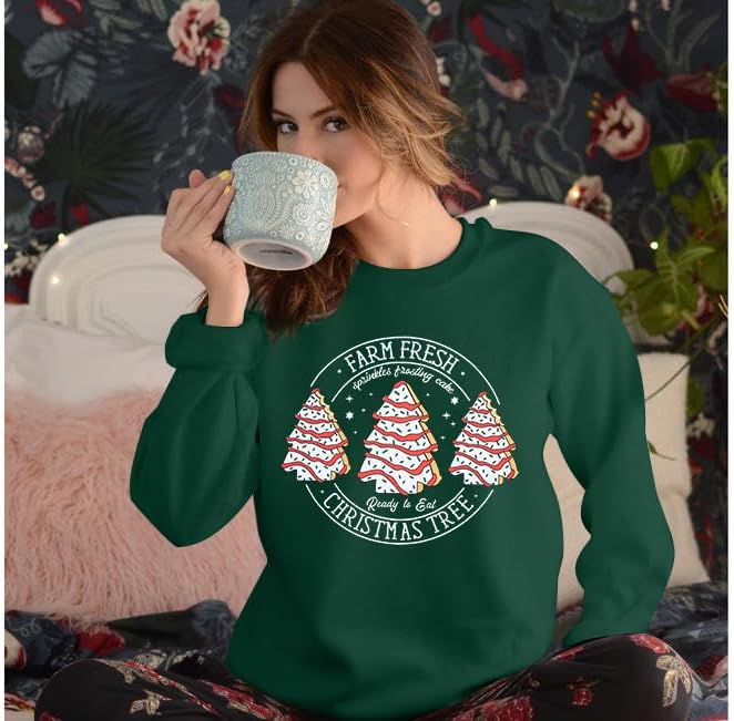 MOUSYA Farm Fresh Christmas Tree Cakes Sweatshirt Woman Christmas Crewneck Sweater Xmas Gifts Top Casual Long Sleeve Tops - Image 5