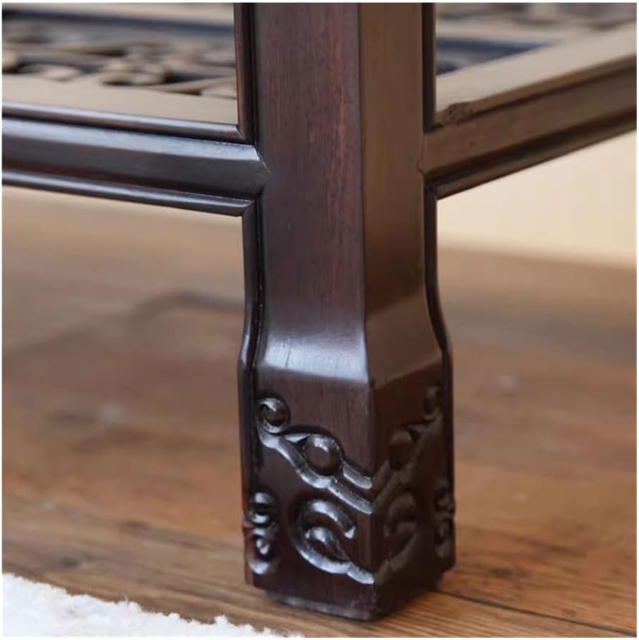 Vase Stand Rectangles Bilayer Antique Flower Rack, Indoor Household Floor Redwood Plant Base