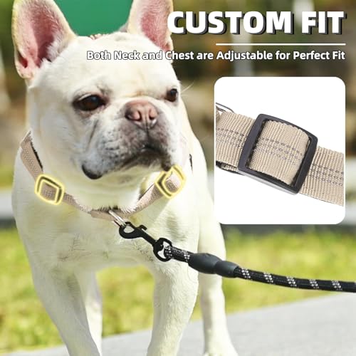 Image of PUPTECK No Pull Dog Harness Small Sized Dog, Adjustable Reflective Pet Vest Harness with Bungee Handle, Escape Proof No Choke Harness for Small Dogs Walking Training, Beige S