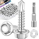 mxuteuk 200PCS #8×3/4" Self Tapping Screws for Metal 410 Stainless Steel Hex Washer Head Sheet Metal Screws for Building