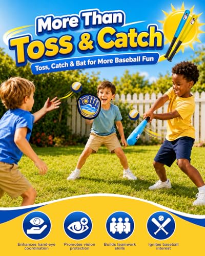 HGY Toss and Catch Baseball Toys,Outdoor Sport Games for Kids and Family with Tball Bats and Toddler Baseball Glove and Sticky Soft Balls. Great for Yard Lawn Beach Pool and Indoor Fun — view 2