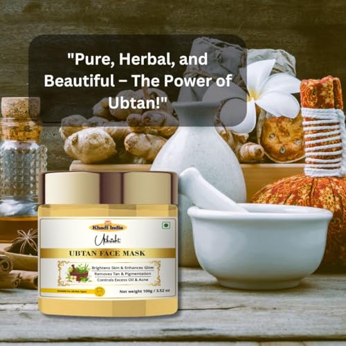 Image of Khadi Ubtan Face Mask 100g | For Breakouts, Tanning & Glowing Skin | With Turmeric, Besan, Rose Water & Sandalwood Powder | Removes Dirt & Impurities | For Men & Women