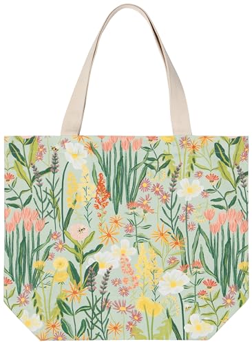 Now Designs Bees & Blooms Printed Reusable Cotton Tote Bag, 15 x 18 inch