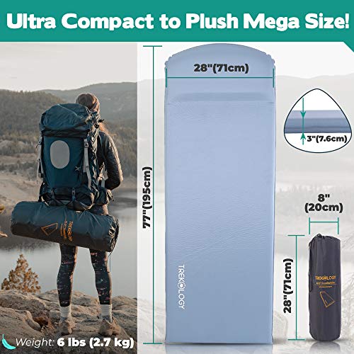 Self Inflating Sleeping Pad for Camping, 9.8 R value, 3 inches Thick Foam Camping Mat Sleeping Mat, Cold Weather Outdoor Camping Sleeping Pads, Air Mattress, Cot Pad for Tent, Car Camping, Backpacking - Thumbnail 2