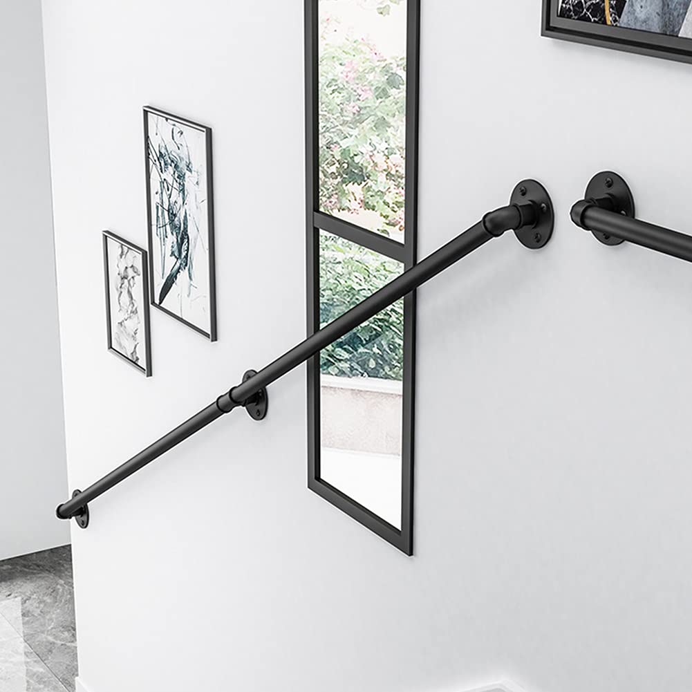 Corrimano per Scale Nero Interne Esterni Antiscivolo Corrimano in Ferro per Corridoio,Passaggio Sicurezza Ringhiera Passamano, Supporto a Parete,Per Anziani,Bambini (70CM)