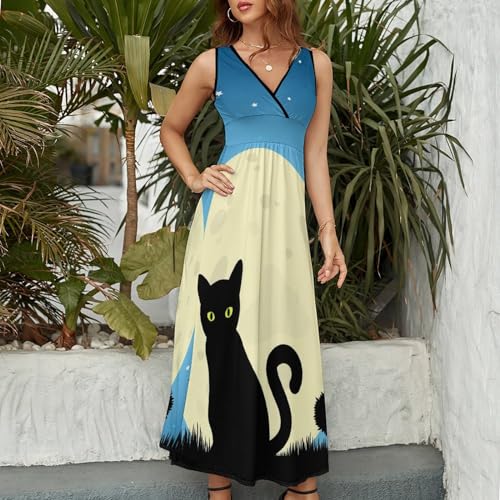 Robe de plage Chat Noir de la Lune col V fluide