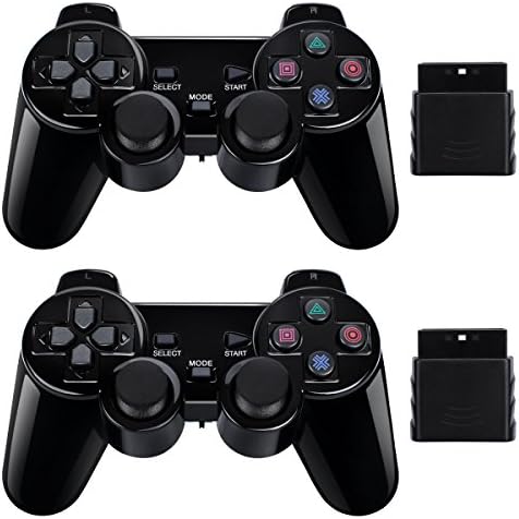 BLUE LAKE Performance 2 Pack Wireless Controller 2.4G Compatible with Sony Playstation 2 PS2 (Jet Black)