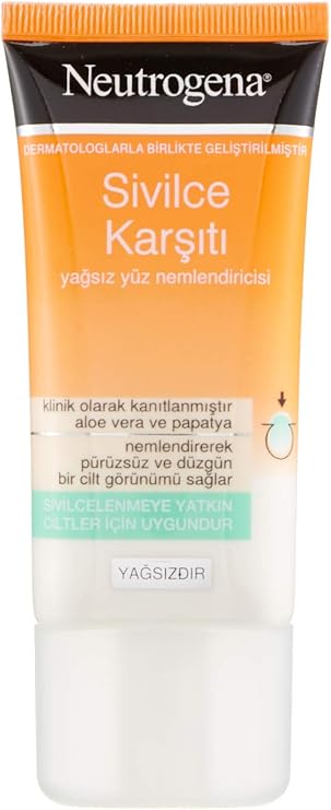 neutrogena sivilce karşıtı yağsız yüz nemlendiricisi, Akneye Eğilimli Ciltler için Salisilik Asit İçeren, 50 ml
