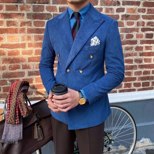 Mens Corduroy Jacket Double Breasted Blazer for Men Classic Suit Jacket Sport Coat Formal Casual Suit Blazer2