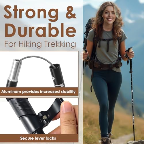 Hiking Poles Collapsible Trekking Poles, Folding Walking Stick for Travel with EVA Handle, Lightweight Walking Pole for Women Men, Adjustable Height, Set of 2