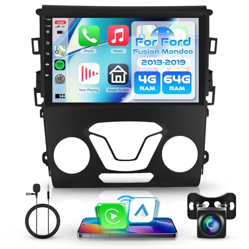Rimoody 4G+64G Android Car Stereo Radio for Ford Fusion-Ford Mondeo 2013-2019 with Wireless Carplay Android Auto, 9 Touchscreen Head Unit GPS Bluetooth 5G-WiFi FM-RDS EQ-32 Backup Camera SWC